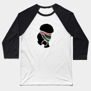 Afro Hair Woman with Pan African Flag Headwrap Baseball T-Shirt